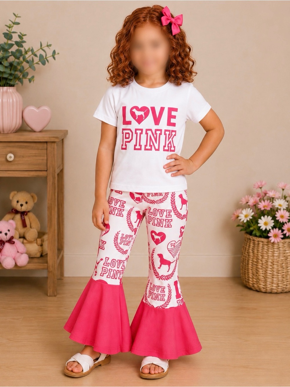 Girls Boutique LOVE PINK Graphic Top & Matching Bell Bottom Flare Pants